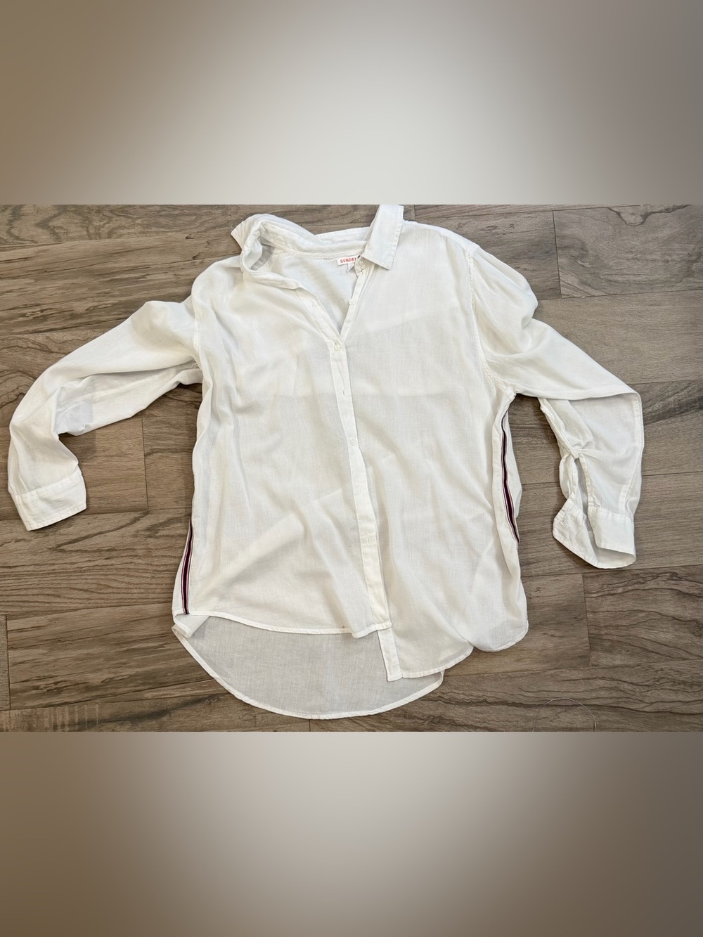 Sundry White Button-Up Shirt with Side Stripe Size 2